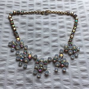 J. Crew white & gold necklace, rainbow crystals
